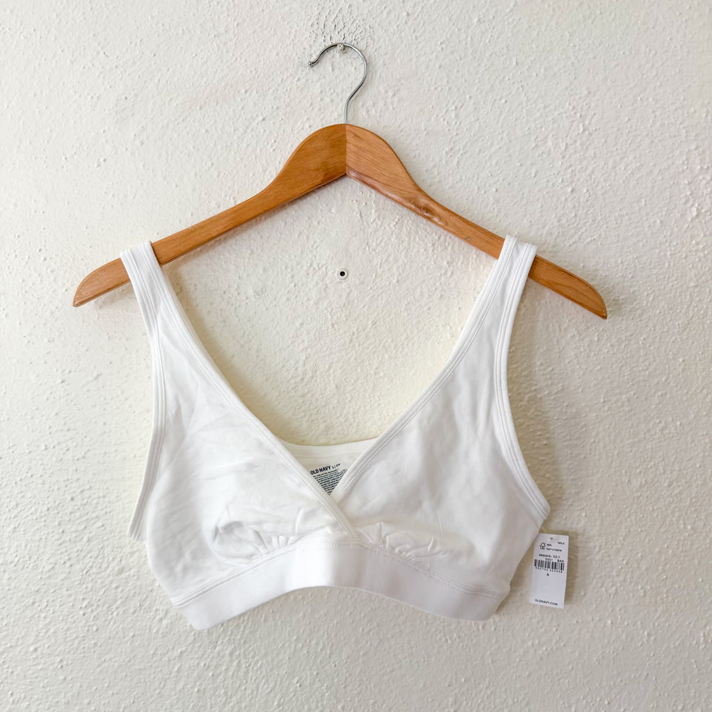 Old Navy White Maternity Cross-Front Cotton Nursing Bralette | S