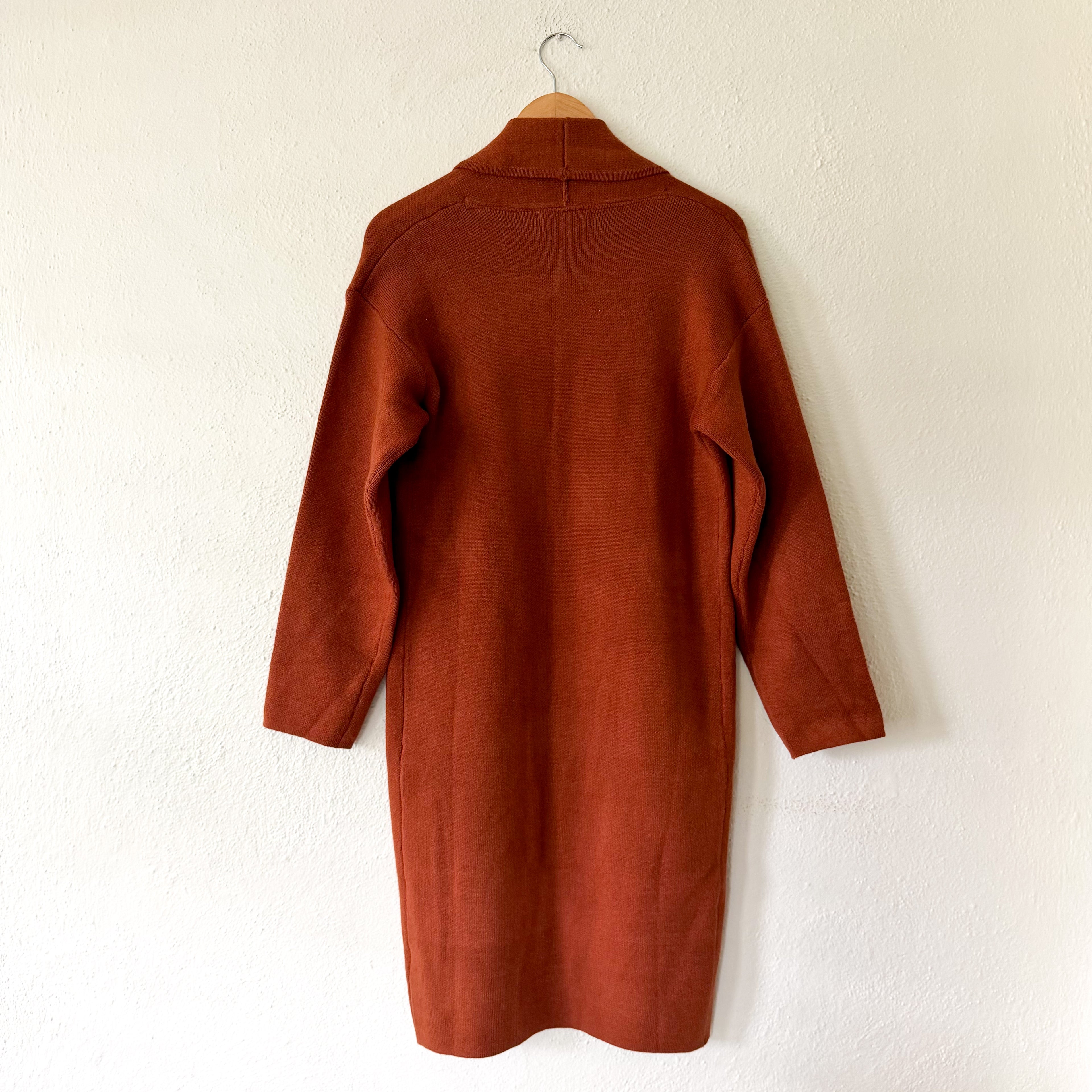 Anrabess Oversized Long Open Front Coatigan in Rust Brown | S