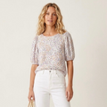 Elodie Cream Floral 3/4 Puff Sleeve Blouse | XS
