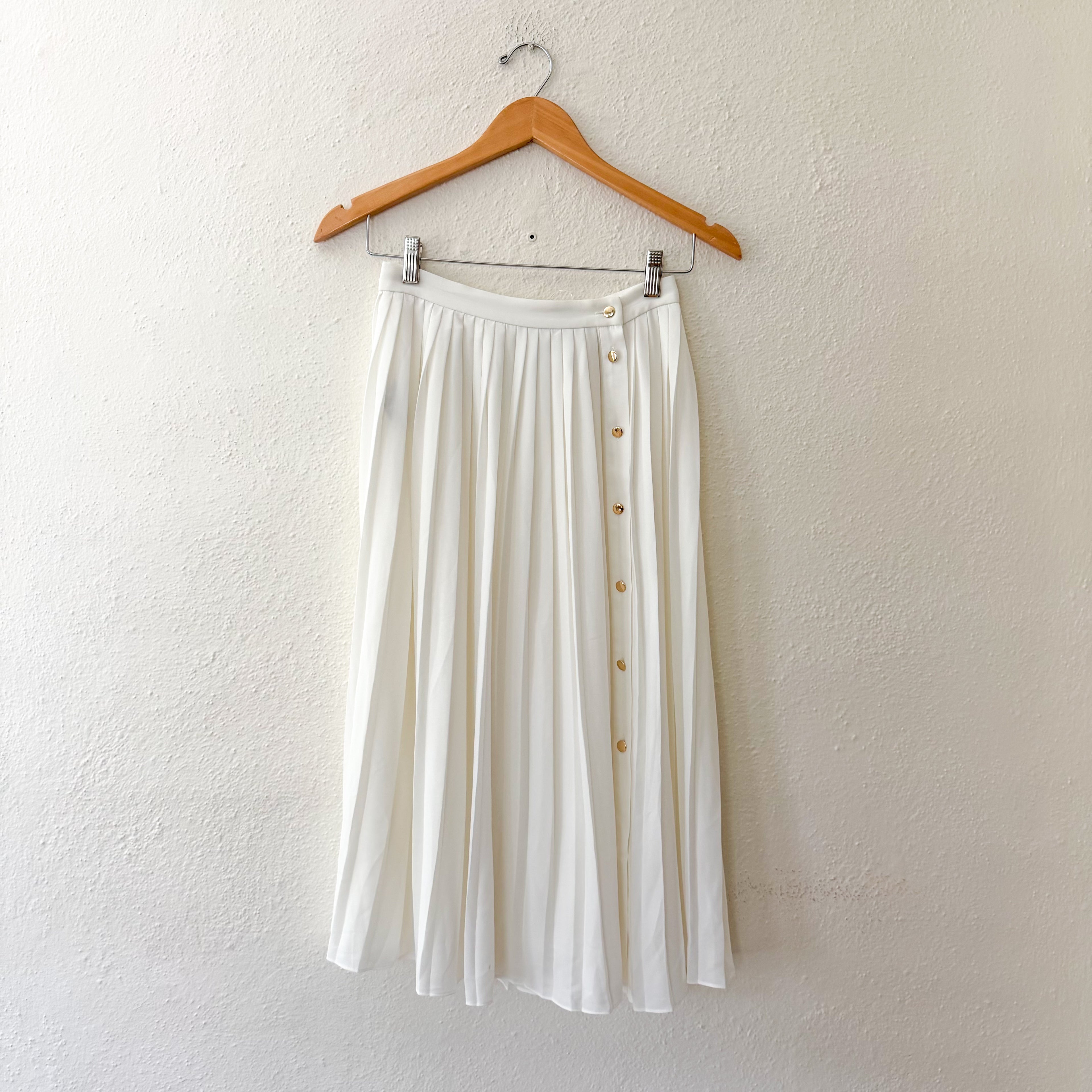 J. Crew White Pleated Midi Shirt with Gold Buttons | 00