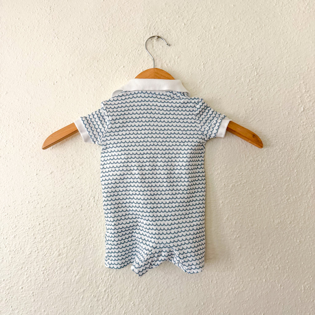 Petite Plume La Mer Pima Cotton Blue Wavy Stripe Summer Collared Romper | 0-3m