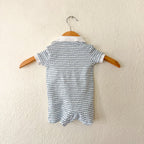 Petite Plume La Mer Pima Cotton Blue Wavy Stripe Summer Collared Romper | 0-3m