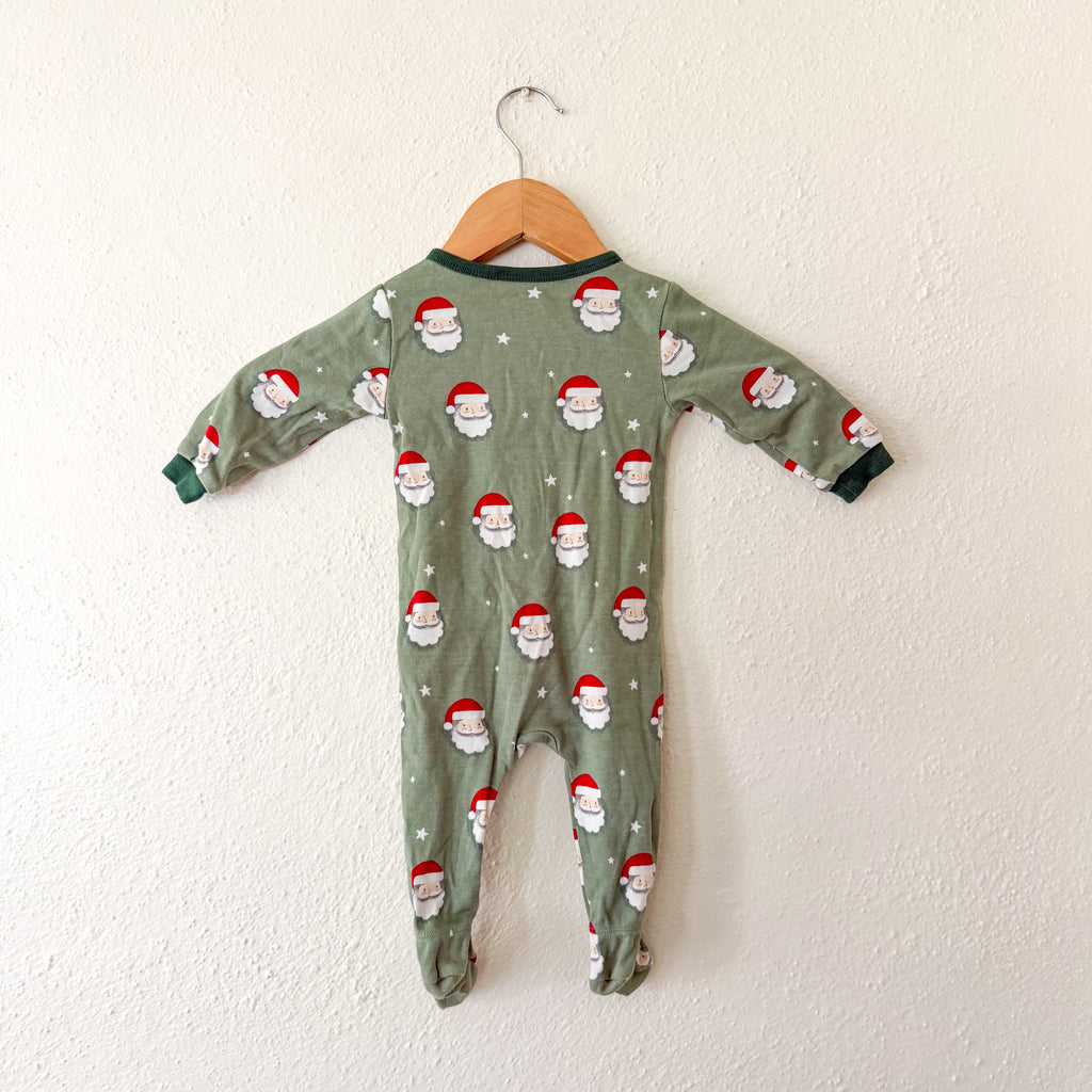 Petit Lem Organic Green Christmas Santa 2-Way Zipper Footed Sleeper | 3-6m