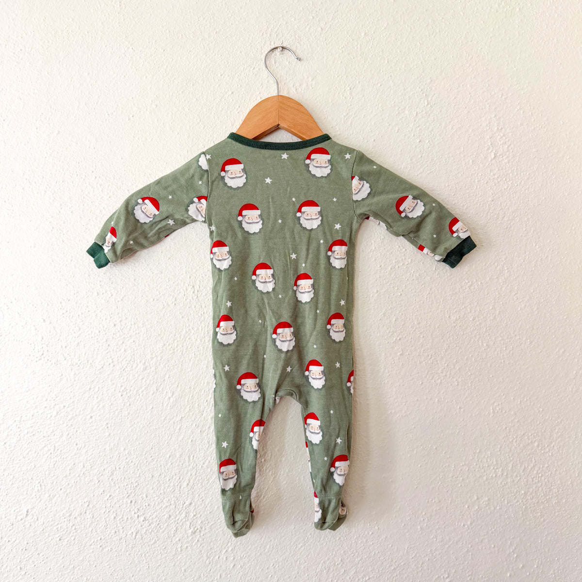 Petit Lem Organic Green Christmas Santa 2-Way Zipper Footed Sleeper | 3-6m