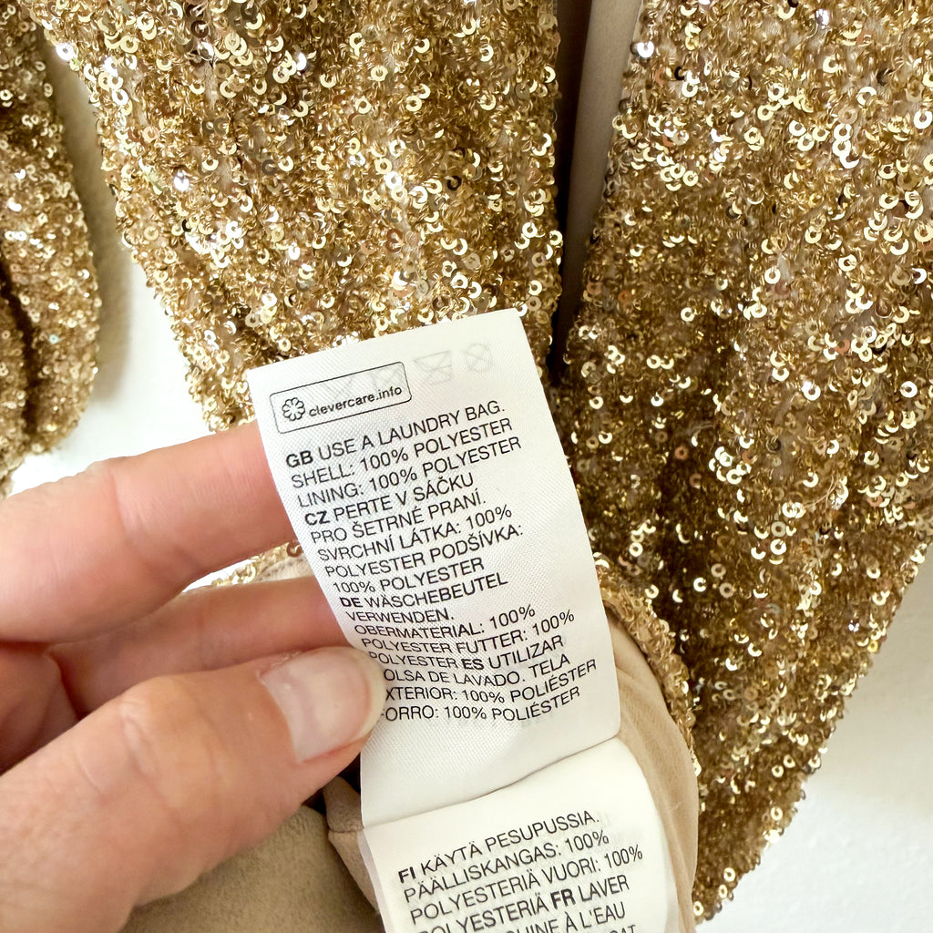 & Other Stories Wrap-Effect Gold Sequin Dolman Sleeve Mini Dress | 0/EUR 32