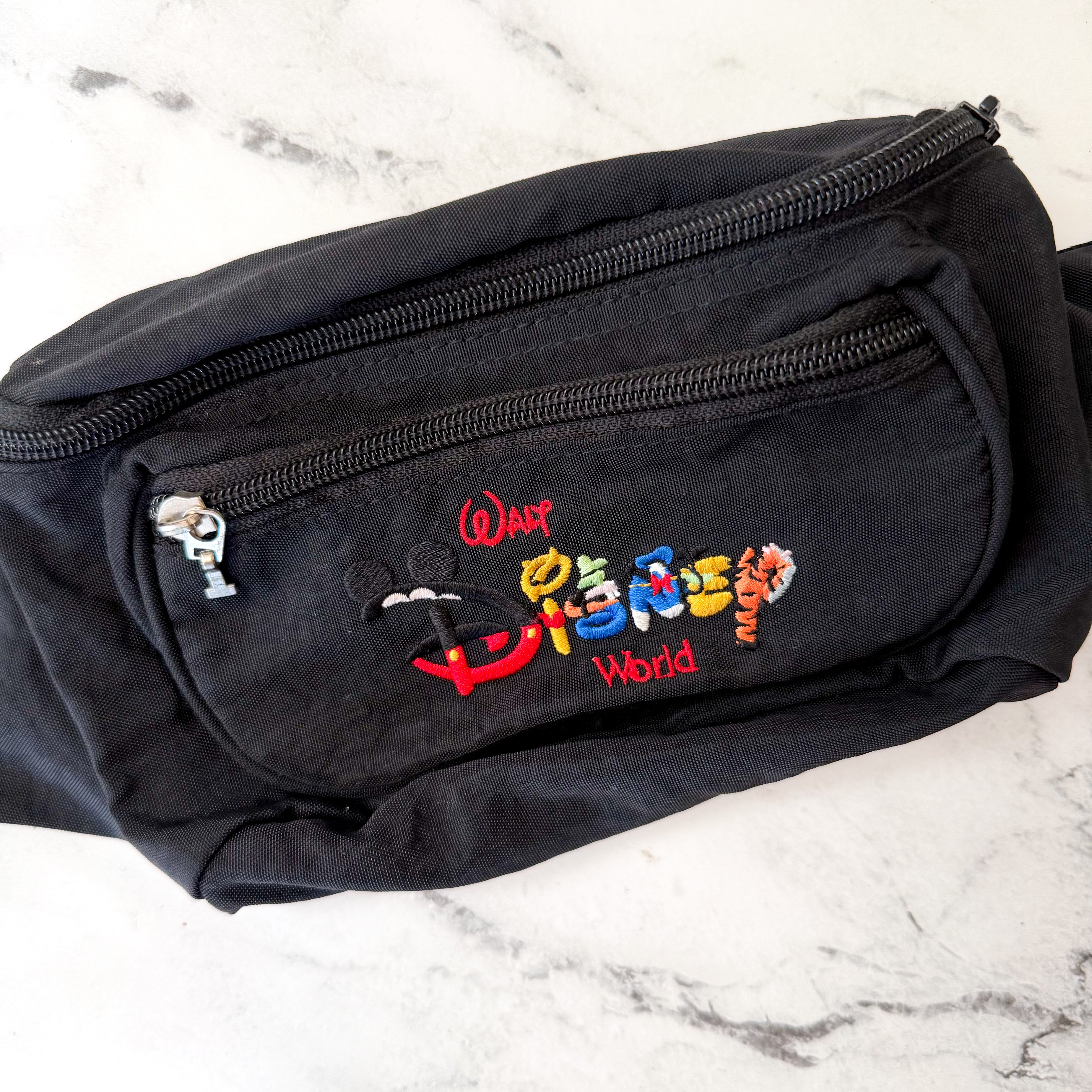Vintage 90s Walt Disney World Embroidered Fanny Pack | Black Retro Waist Bag