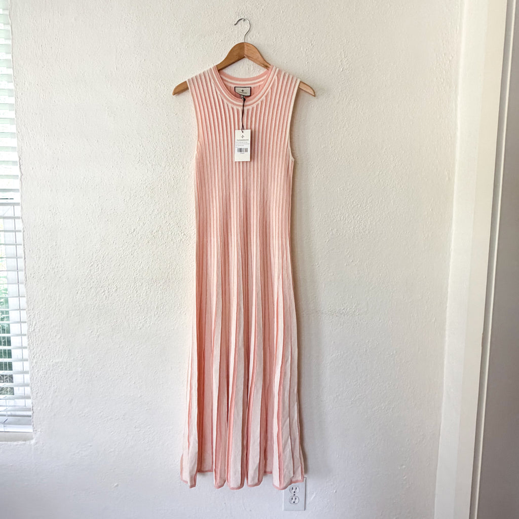 Tuckernuck Aime Stripe Pleated Knit Dress in Light Pink Stripe | XS