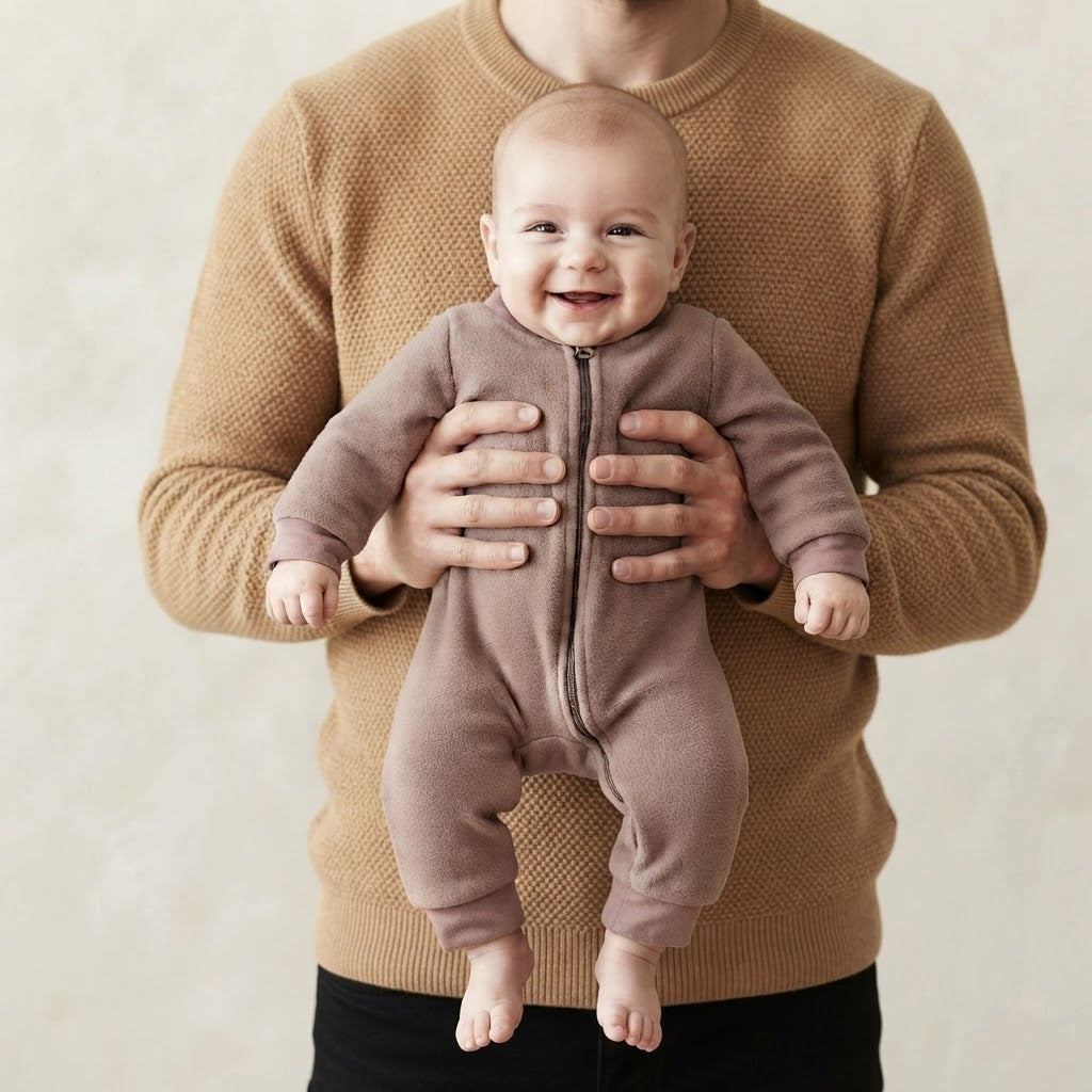 H&M Brown Fleece Zip-Front Sleeper Jumpsuit | PM (Premie)