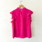 DKNY Sleeveless Ruffle Silky Chiffon Blouse in Hot Pink | S