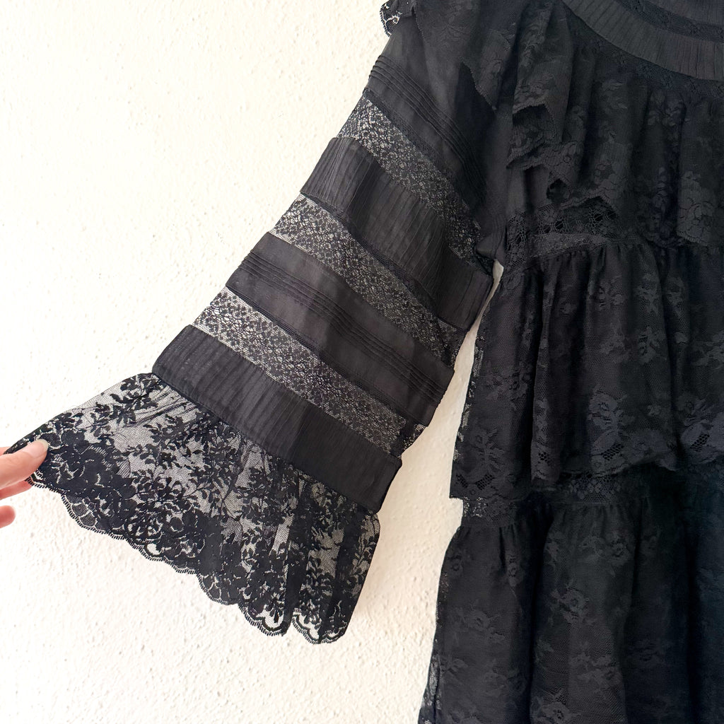 DÔEN Oralie Black Lace 3/4 Sleeve Mini Dress | XS