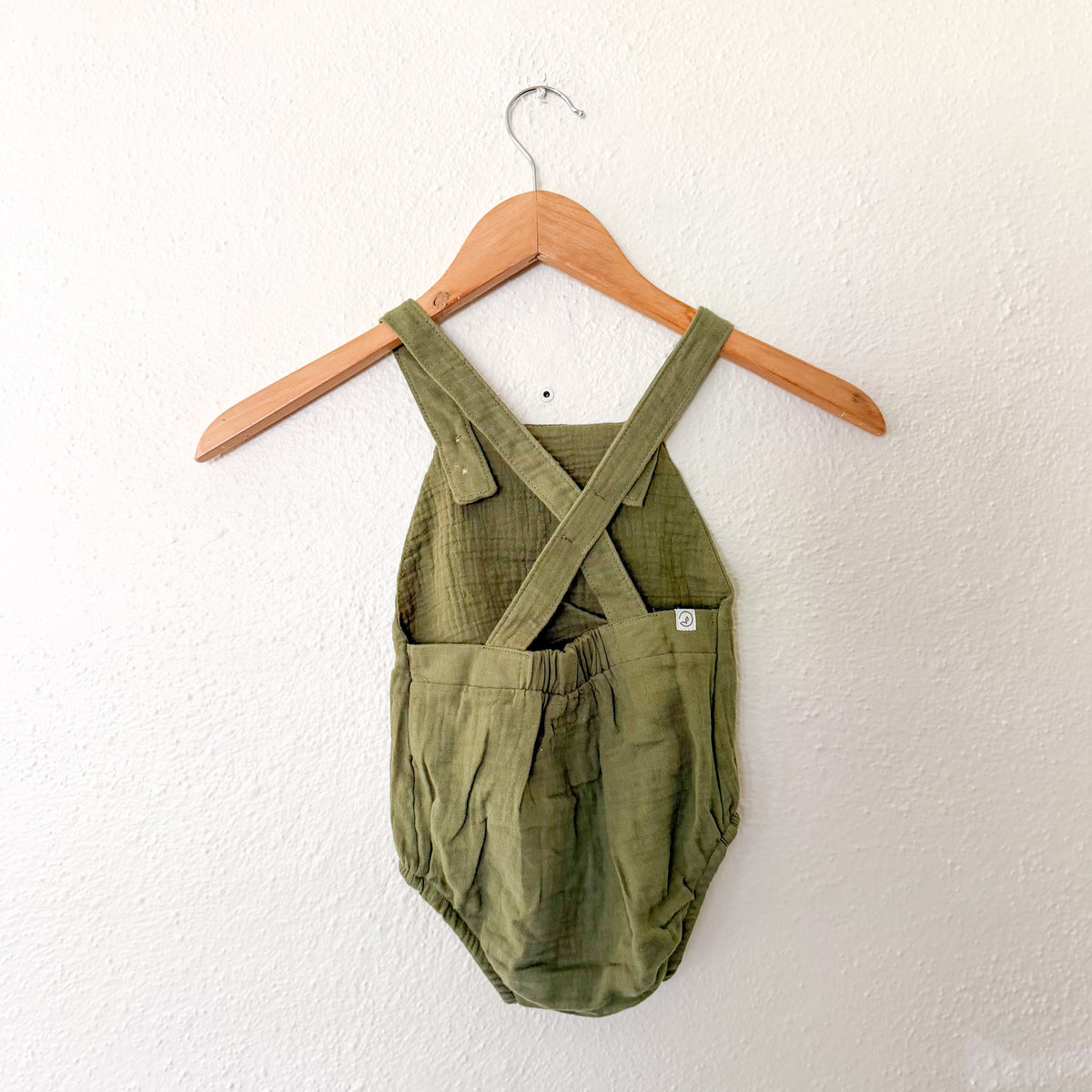 Little Planet Organic Olive Green Gauze Bubble Romper Overalls | 12-18m