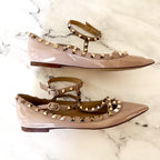 Valentino Garavani Rockstud Caged Nude Patent Leather Pointed Toe Ballet Flats | 36/US 6