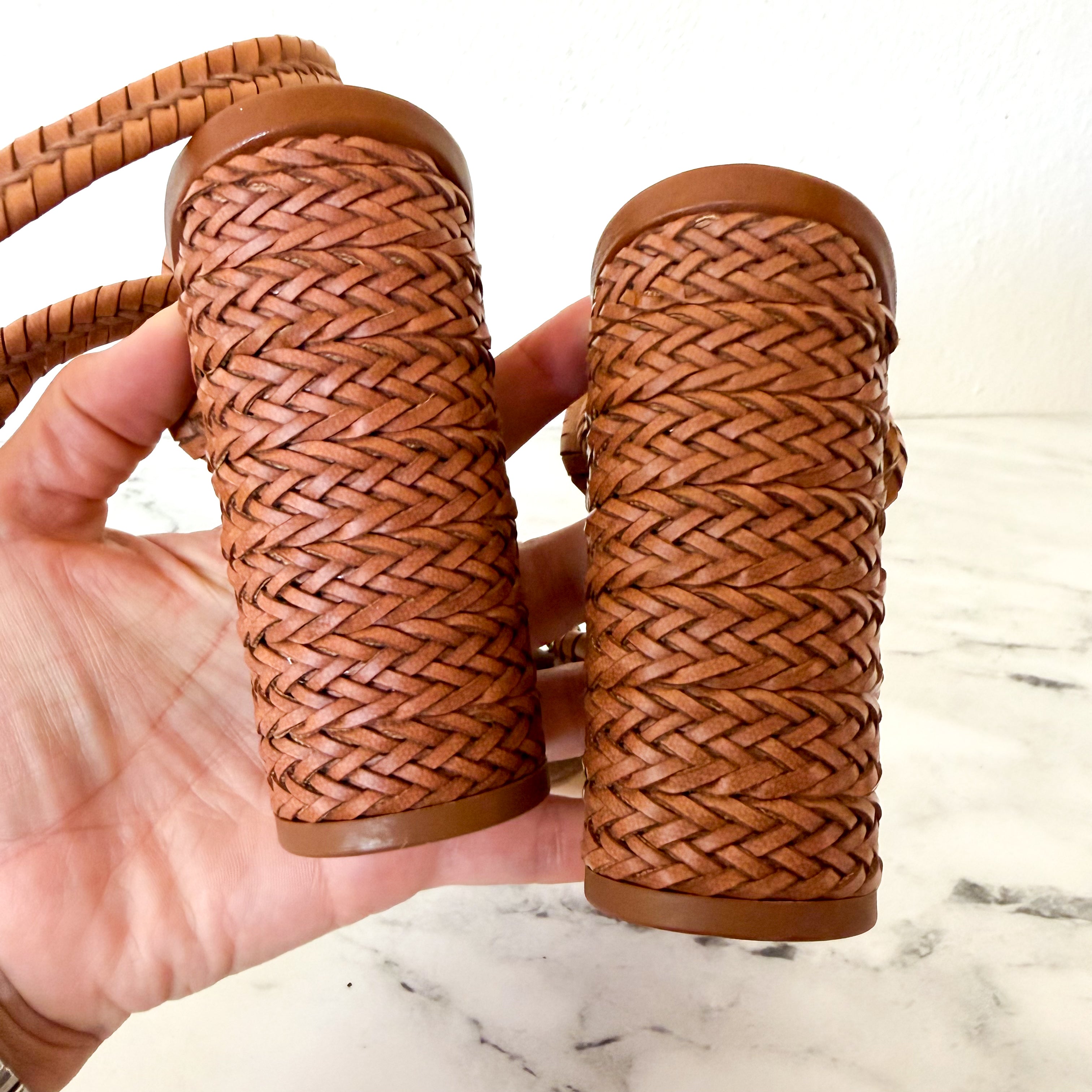Steve Madden Cognac Malou Raffia Block Heels | 6.5