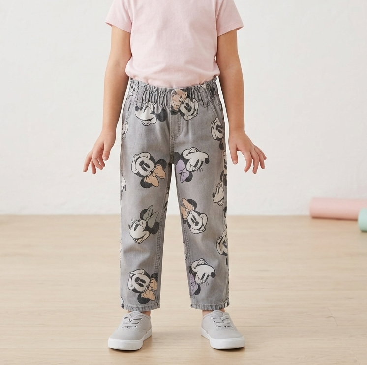H&M Toddler Girls Minnie Mouse Relaxed Fit Denim Pants | 3T