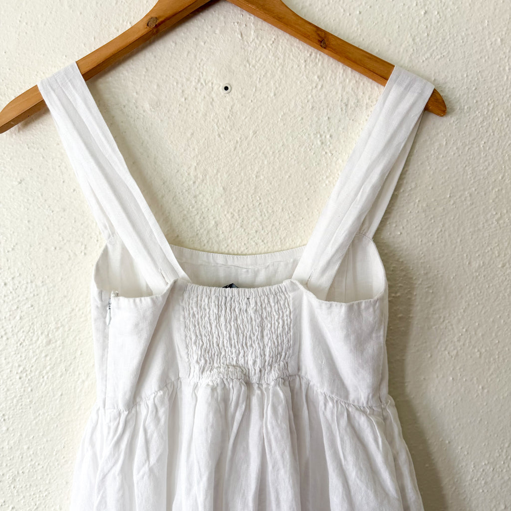J.Crew White Squareneck 100% Linen Midi Dress | 0