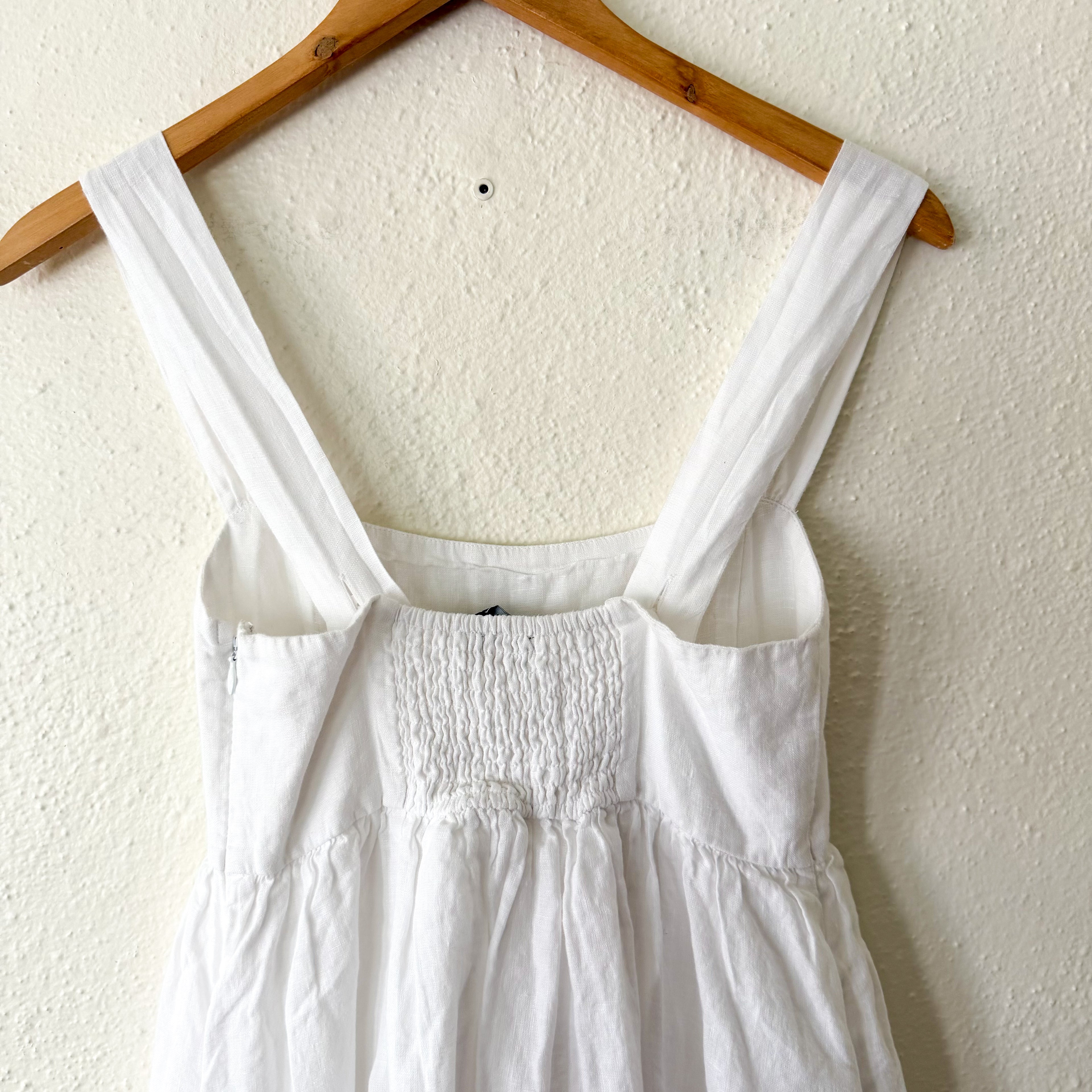 J.Crew White Squareneck 100% Linen Midi Dress | 0