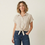 Sim & Sam Linen Blend Americana Red Blue Natural Button Down Shirt | S