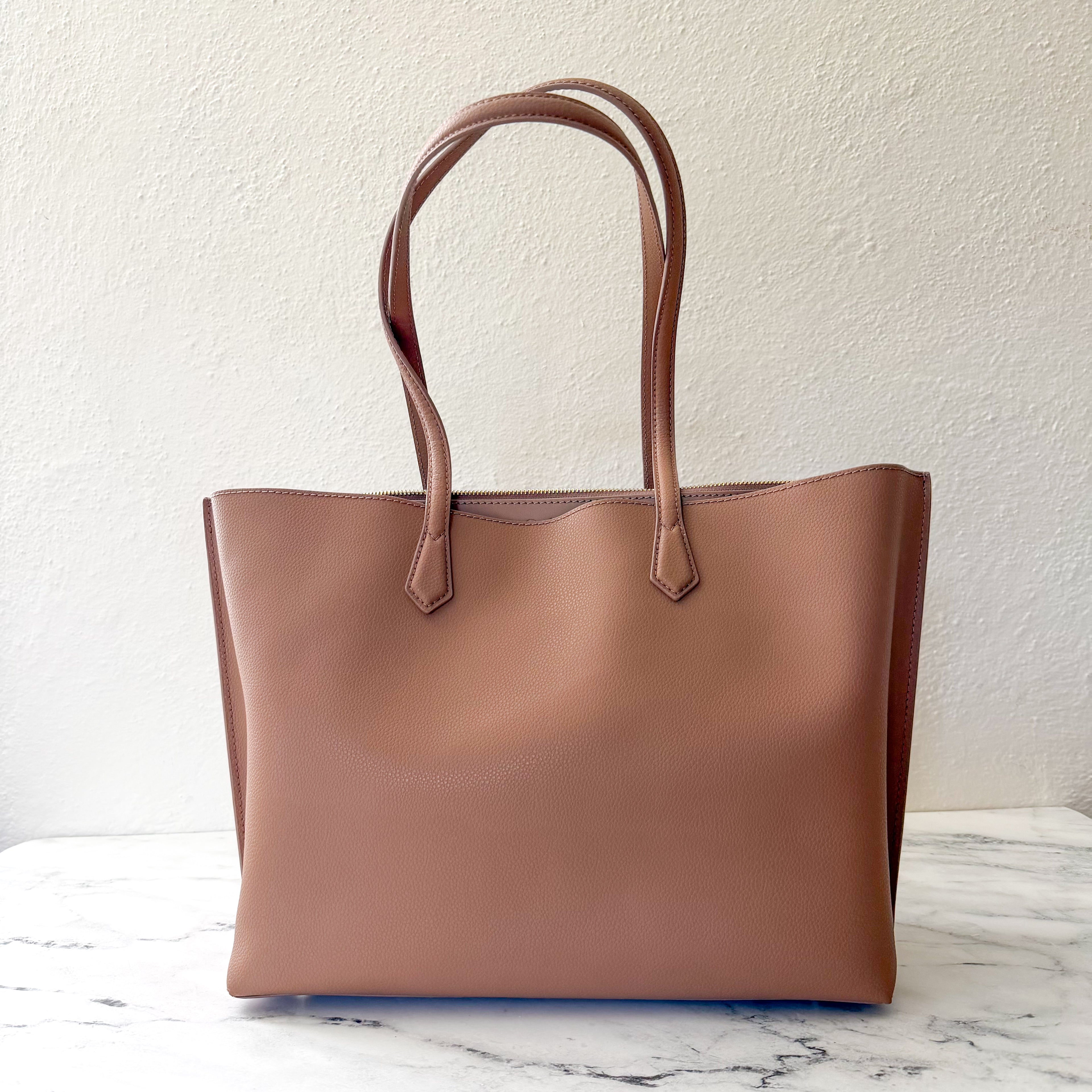 Quince Italian Leather Triple Compartment Shopper Tote in Cappuccino