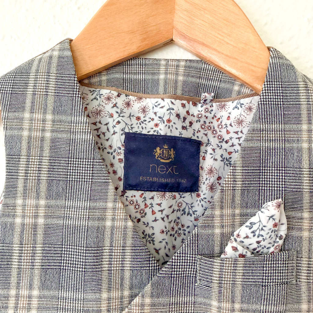 Next Black Taupe Plaid Suit Vest + White Oxford Shirt Set | 9-12m