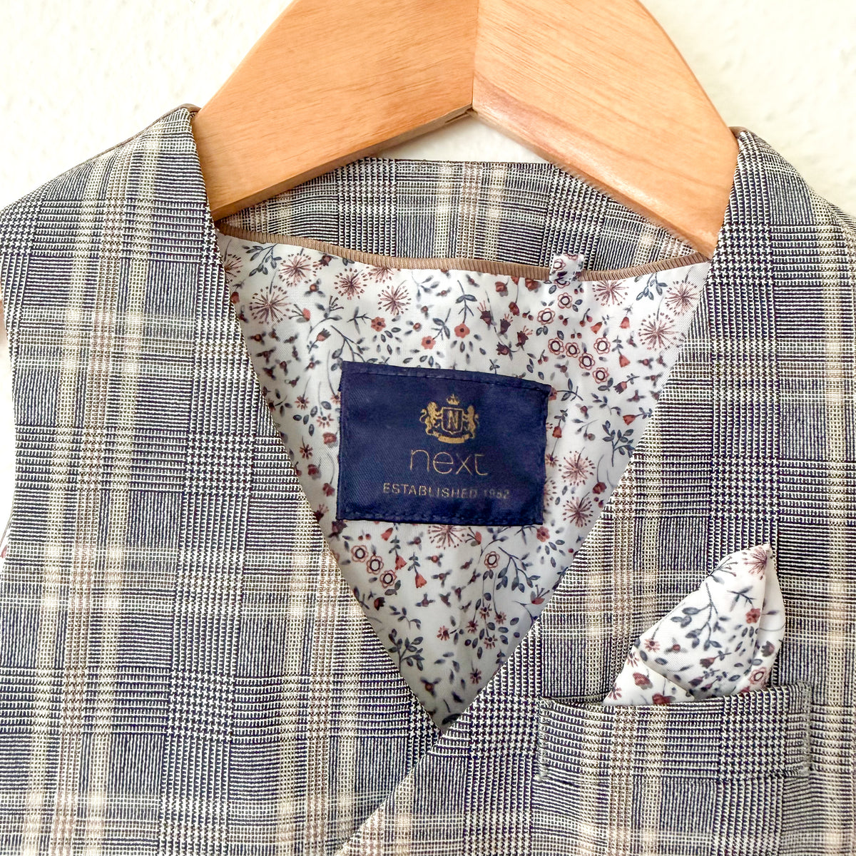 Next Black Taupe Plaid Suit Vest + White Oxford Shirt Set | 9-12m