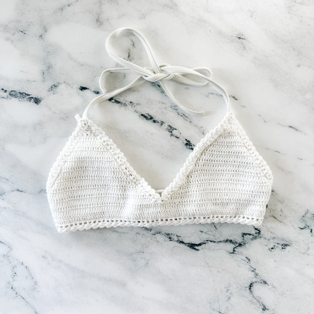 Billabong White Halter Crochet Bikini Top | XS