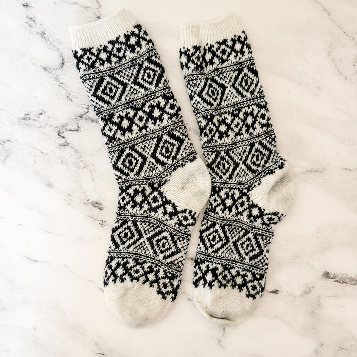 Unbranded Black White Fair Isle Cozy Crew Socks | OS