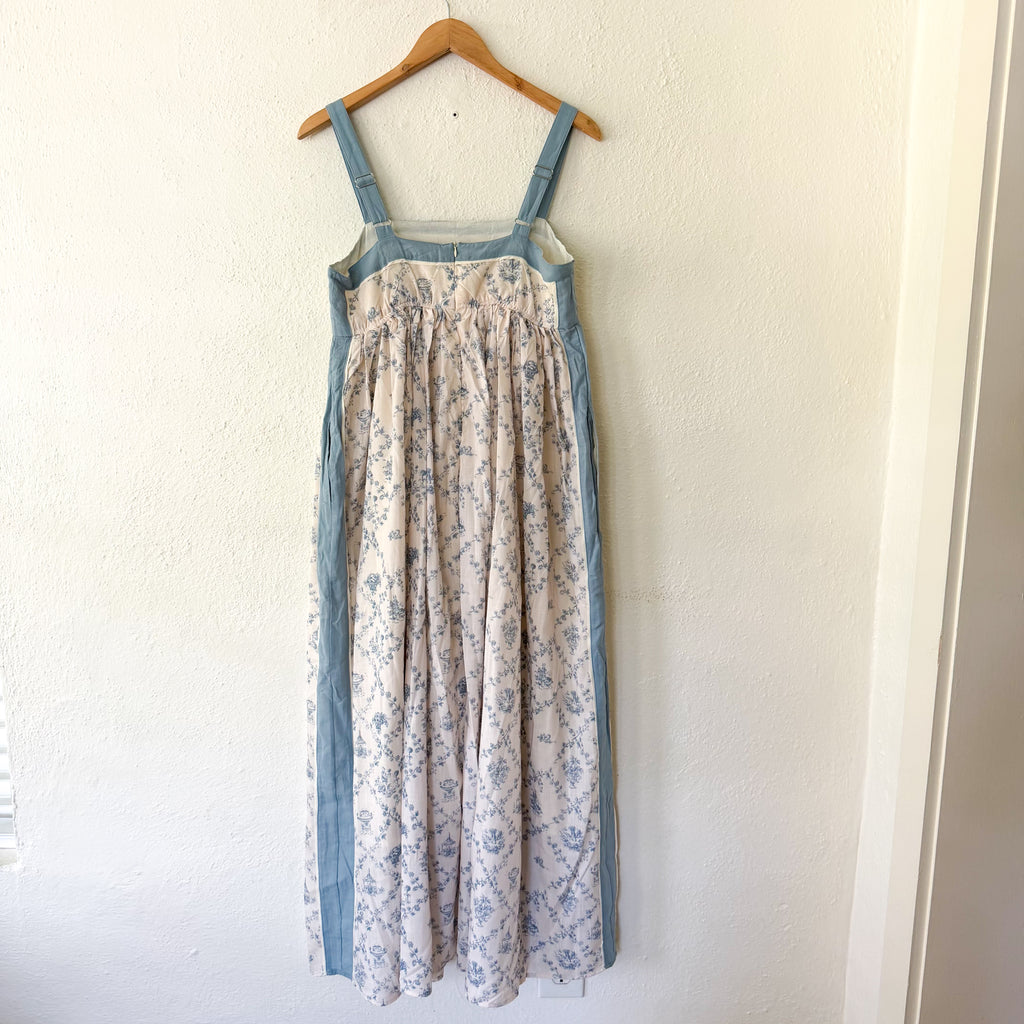 In Loom Blue & Cream Toile Empire Waist Maxi Dress | S