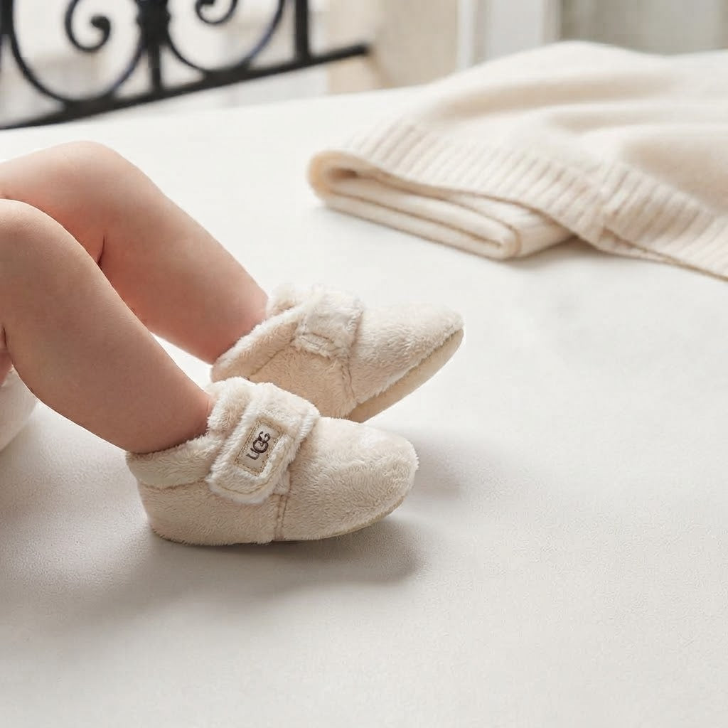 UGG Bixbee Cream Fuzzy Baby Booties Crib Shoes | 2-3c