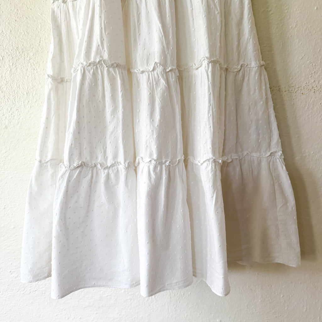 O.P.T. Calypso Cotton Smocked White Swiss Dot Midi Dress | XS