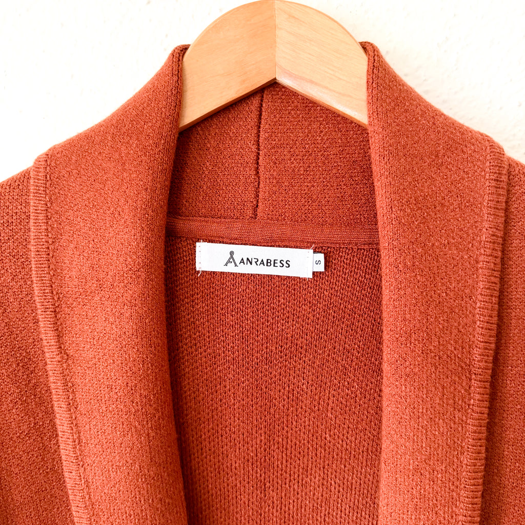 Anrabess Oversized Long Open Front Coatigan in Rust Brown | S