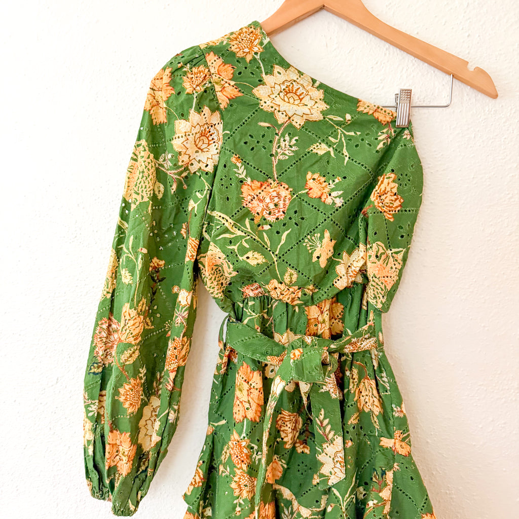 Hemant & Nandita Dija One Shoulder Long-Sleeve Floral Print Mini Dress | XXS