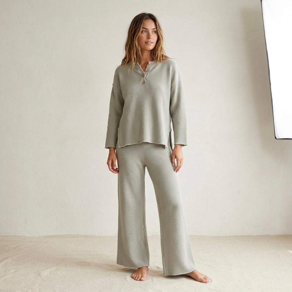 Free People Beach Sage Open Weave Cropped Henley Sweater | XS