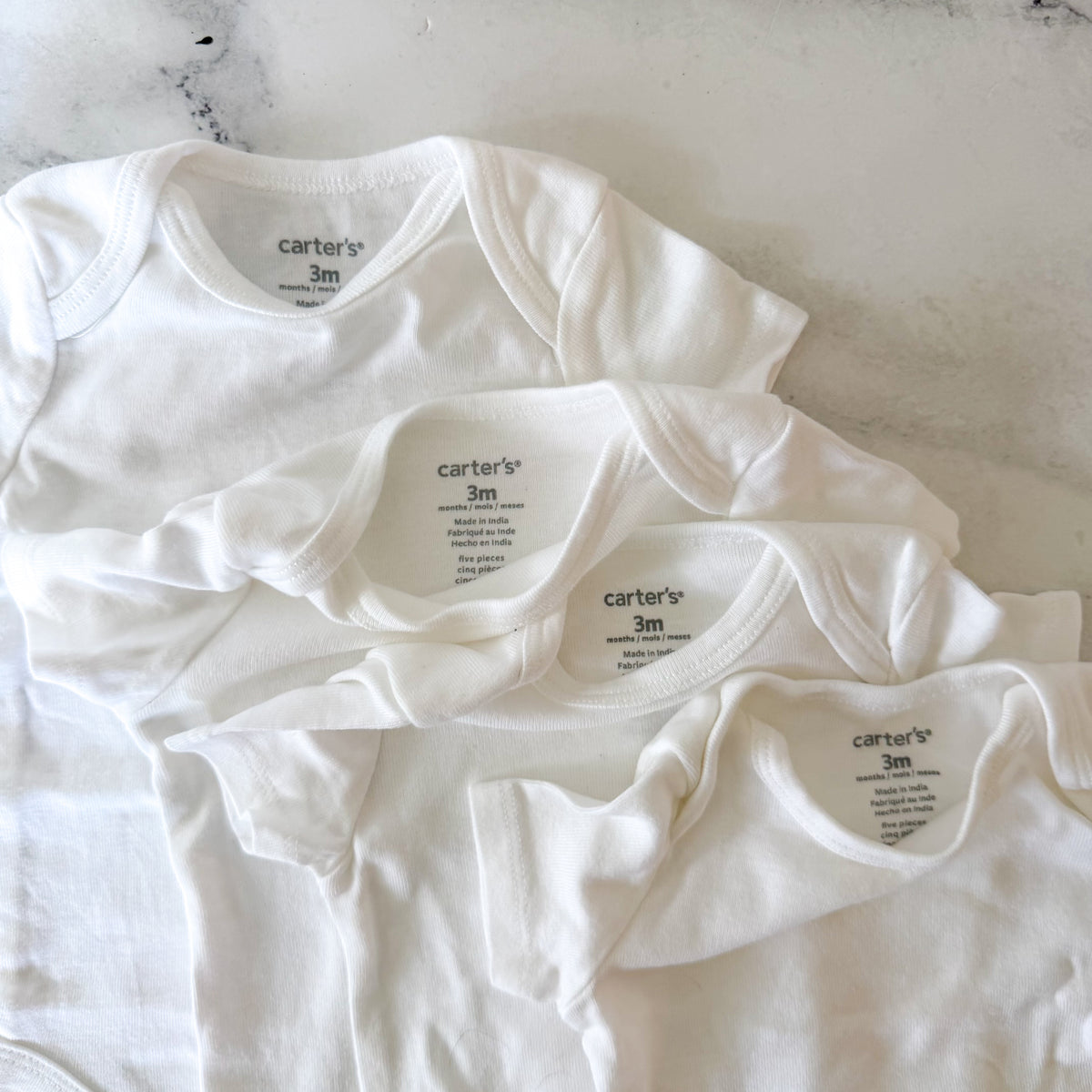 Carter's White Basics Short Sleeve Bodysuit Bundle x4 | 0-3m