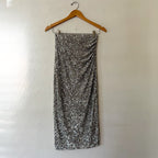 Express Silver Sequin Ruched Stretch Midi Skirt | XS