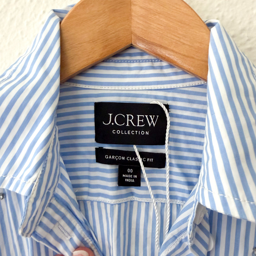 J.Crew Collection Garçon Button Down Rhinestone Embellished Long Sleeve Dress Shirt in Blue Pinstripe | 00