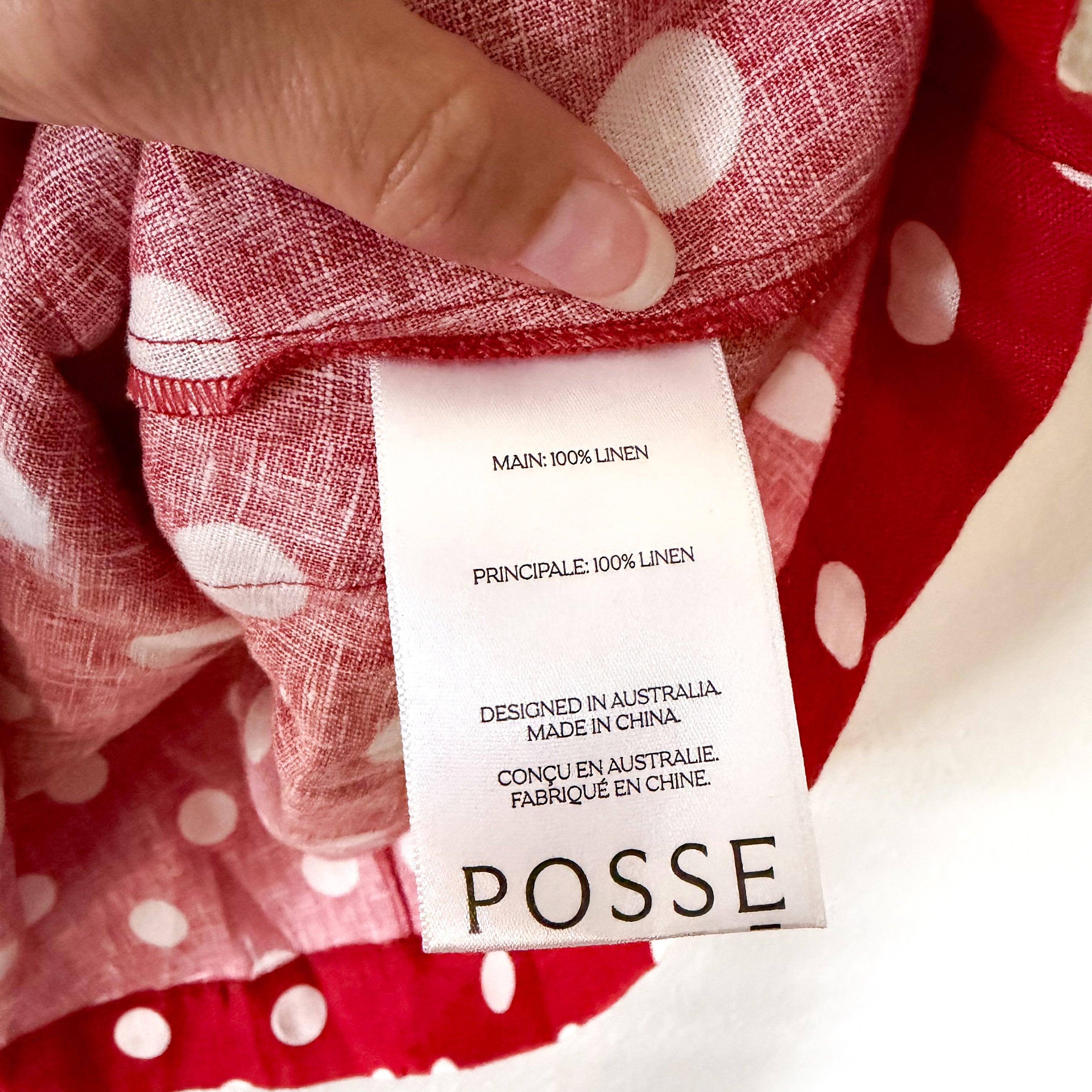 Posse Nina 100% Linen Red Polka Dot Elbow Sleeve Shift Mini Dress | S