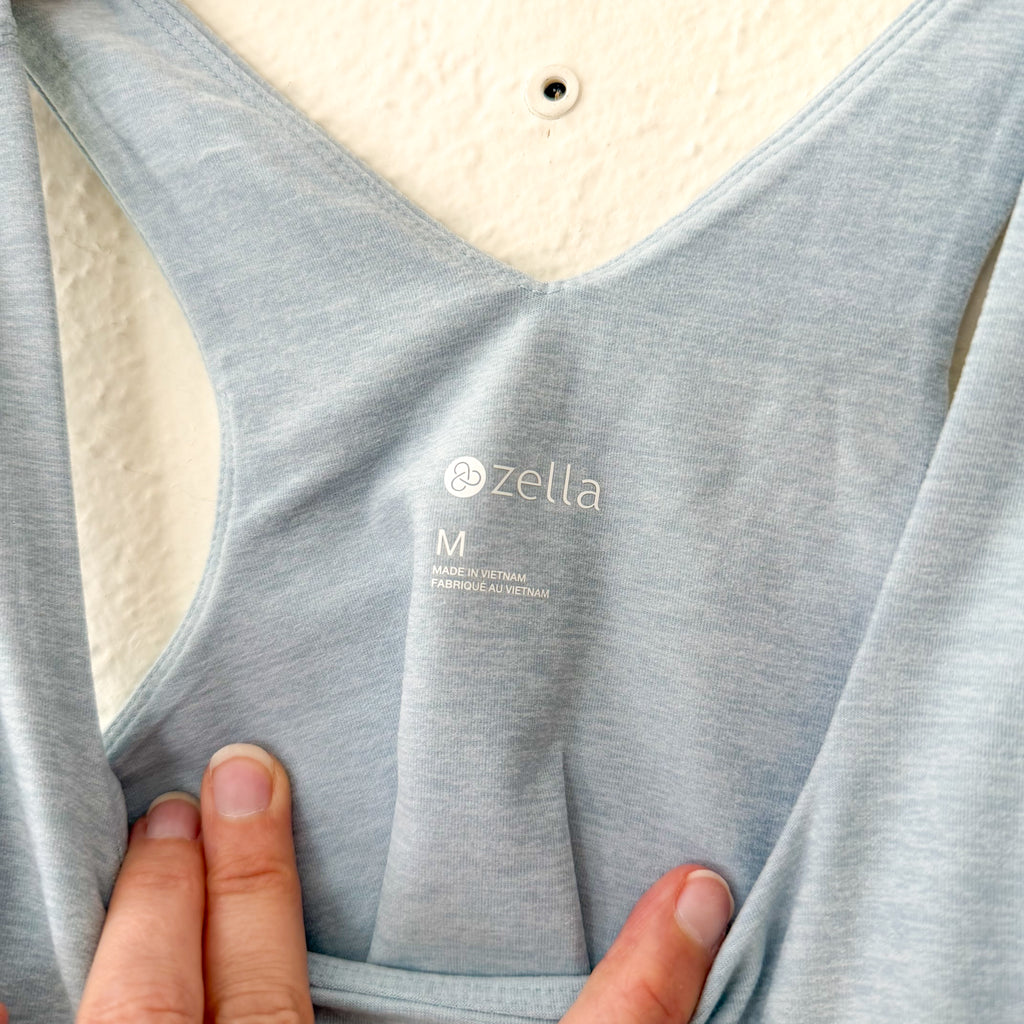 Zella Cropped Longline Top in Aqua Heather | M
