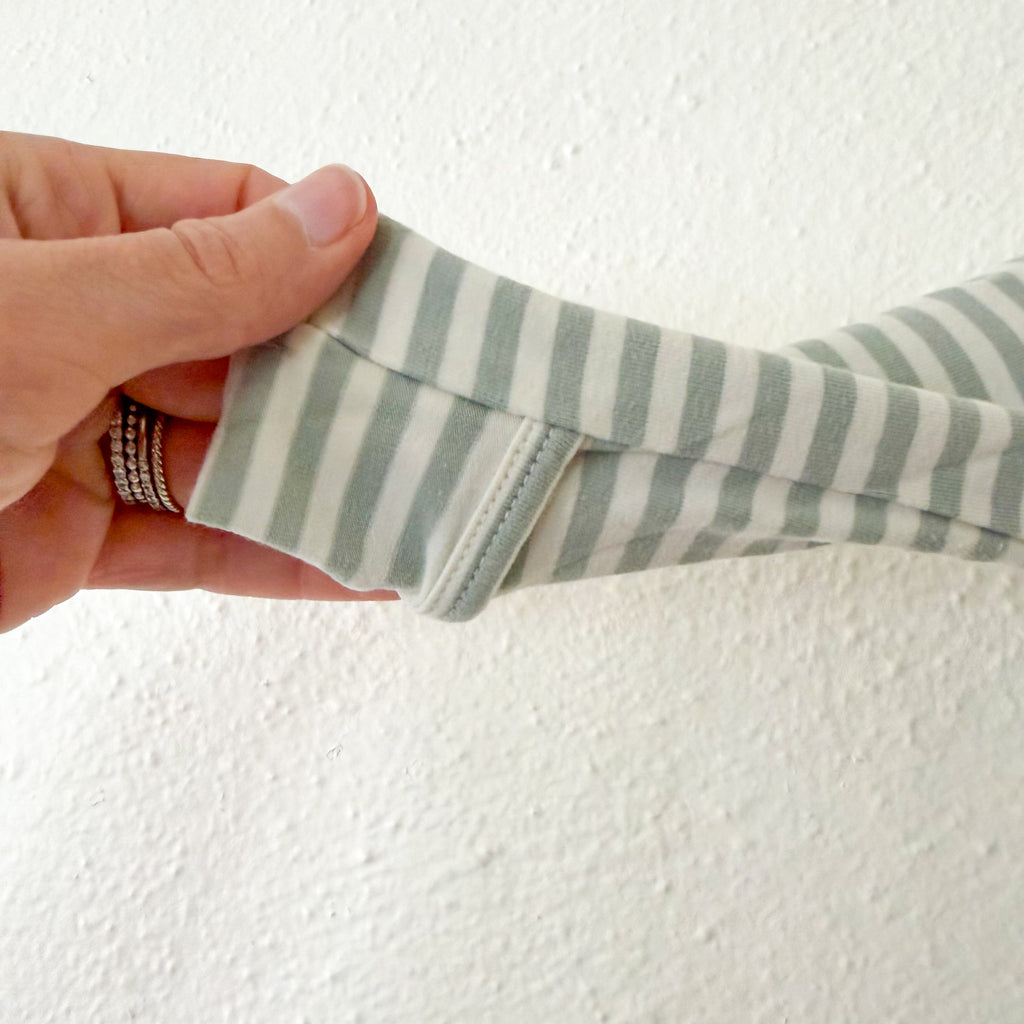 Quincy Mae Dusty Sage Cream Stripe 2-Way Zipper Footed Sleeper | 0-3m