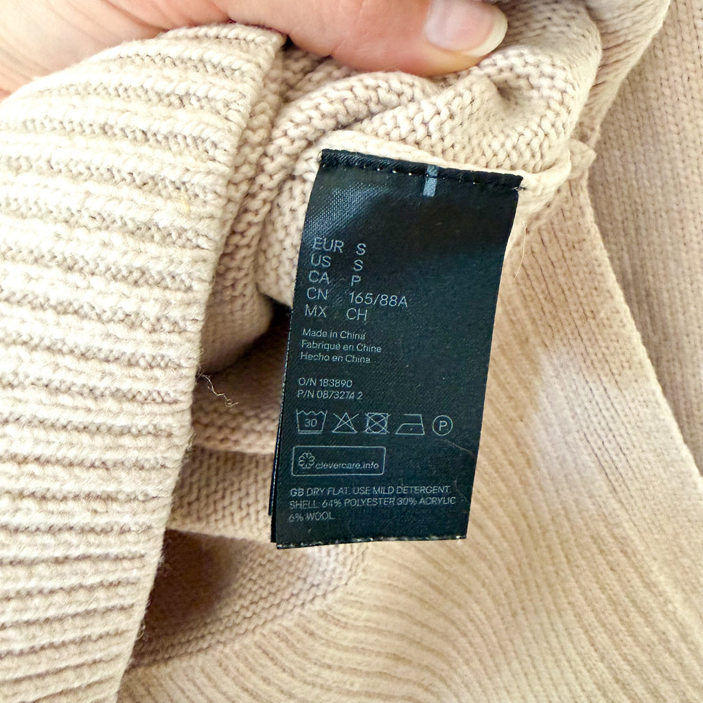H&M Oversized Mock Neck Side Slit Turtleneck Sweater in Beige | S