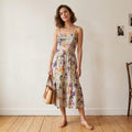 Joie Linen Blend Neutral Floral Midi Dress | S