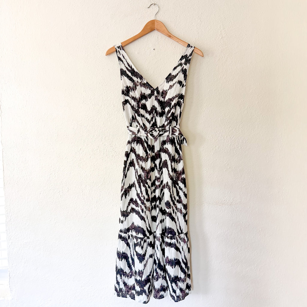 Nine West Linen Blend Belted Ikat Midi Dress | XS
