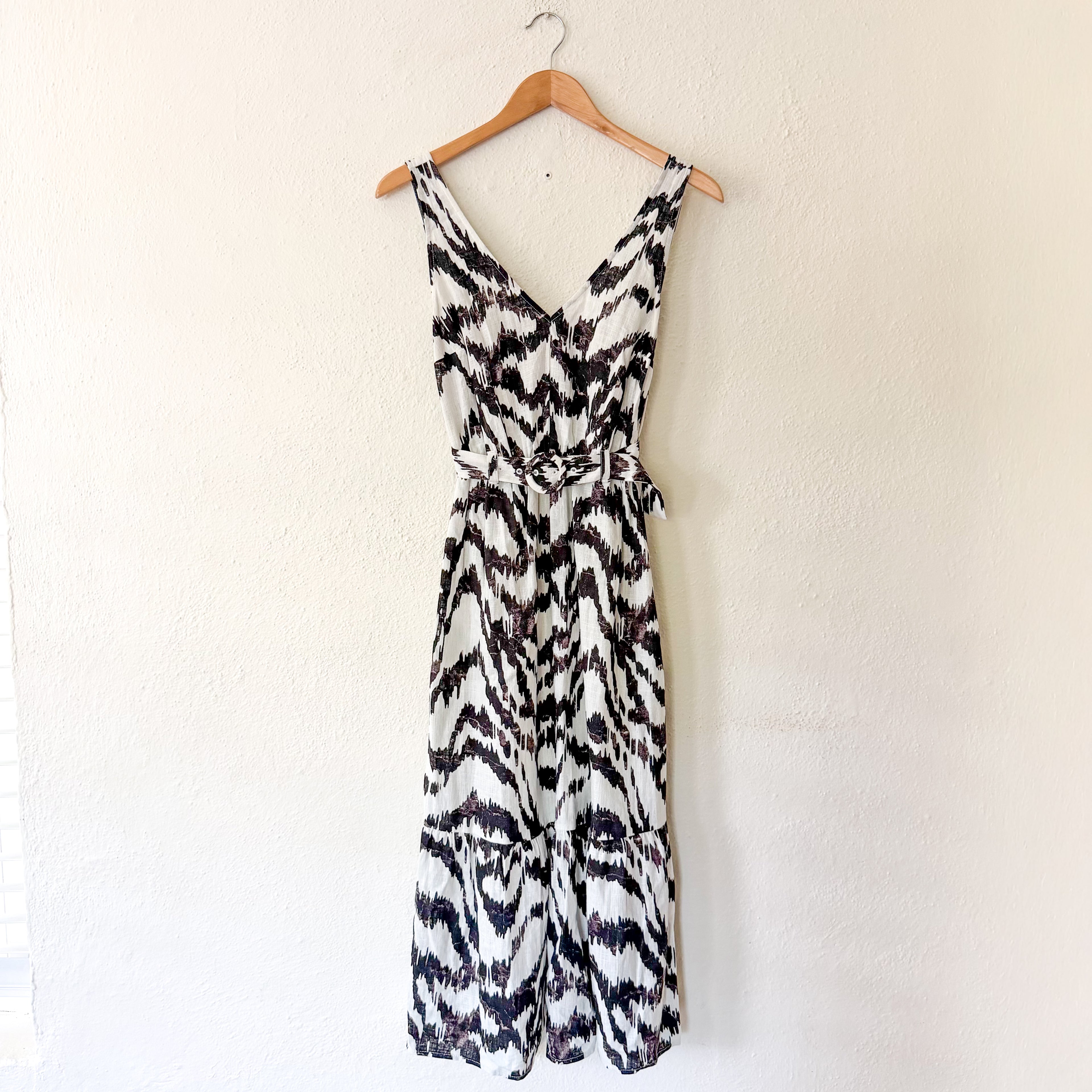 Nine West Linen Blend Belted Ikat Midi Dress | XS