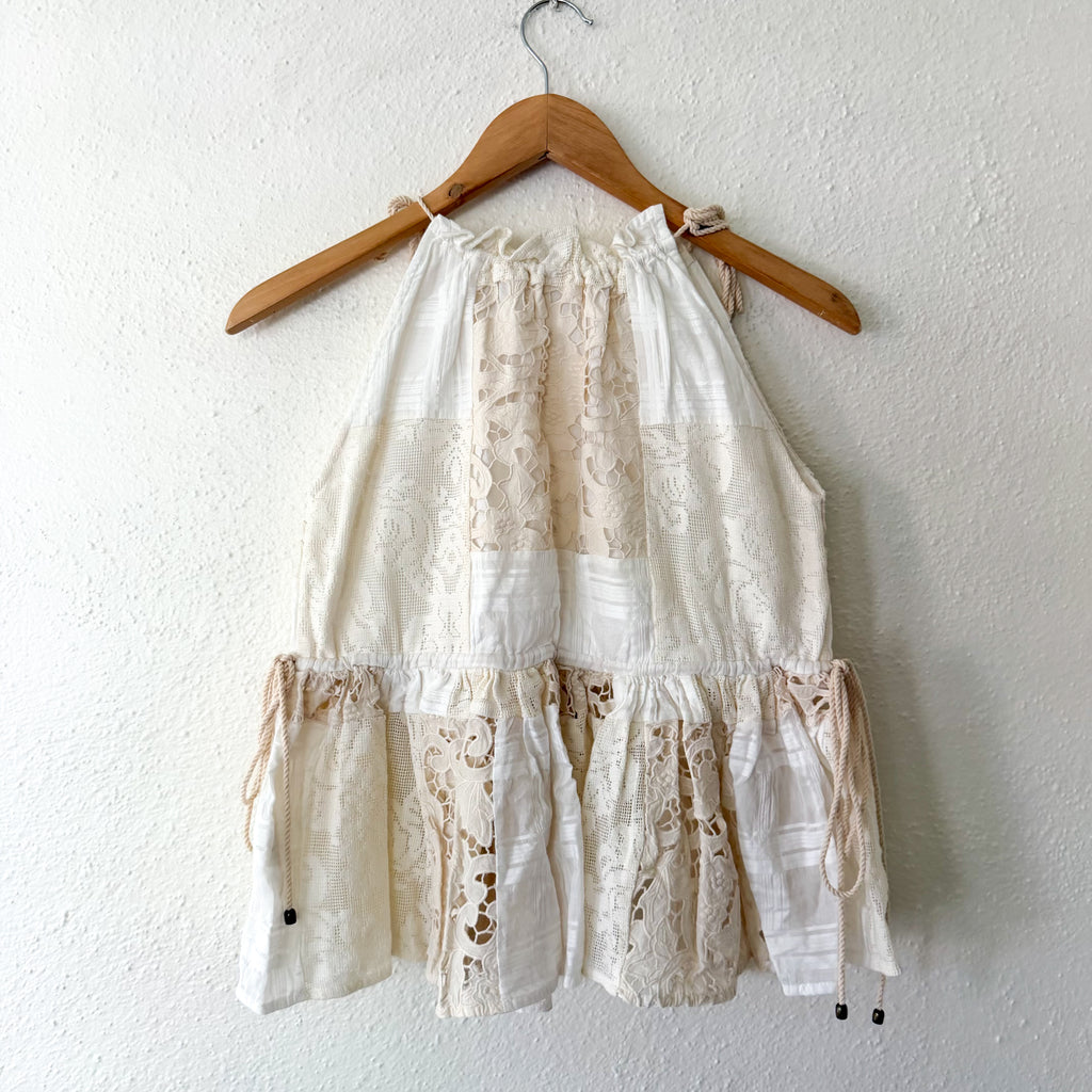 Zimmermann Petite Lace High Neck Sleeveless Peplum Top in Ivory | 0P