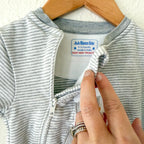 JoJo Maman Bébé Winter Penguin Appliqué Grey Stripe 2-Way Zip Footed Sleeper | 9-12m