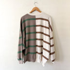 Free People Uptown Oversized Crewneck Pullover Sweatshirt Cream Brown Green |Small