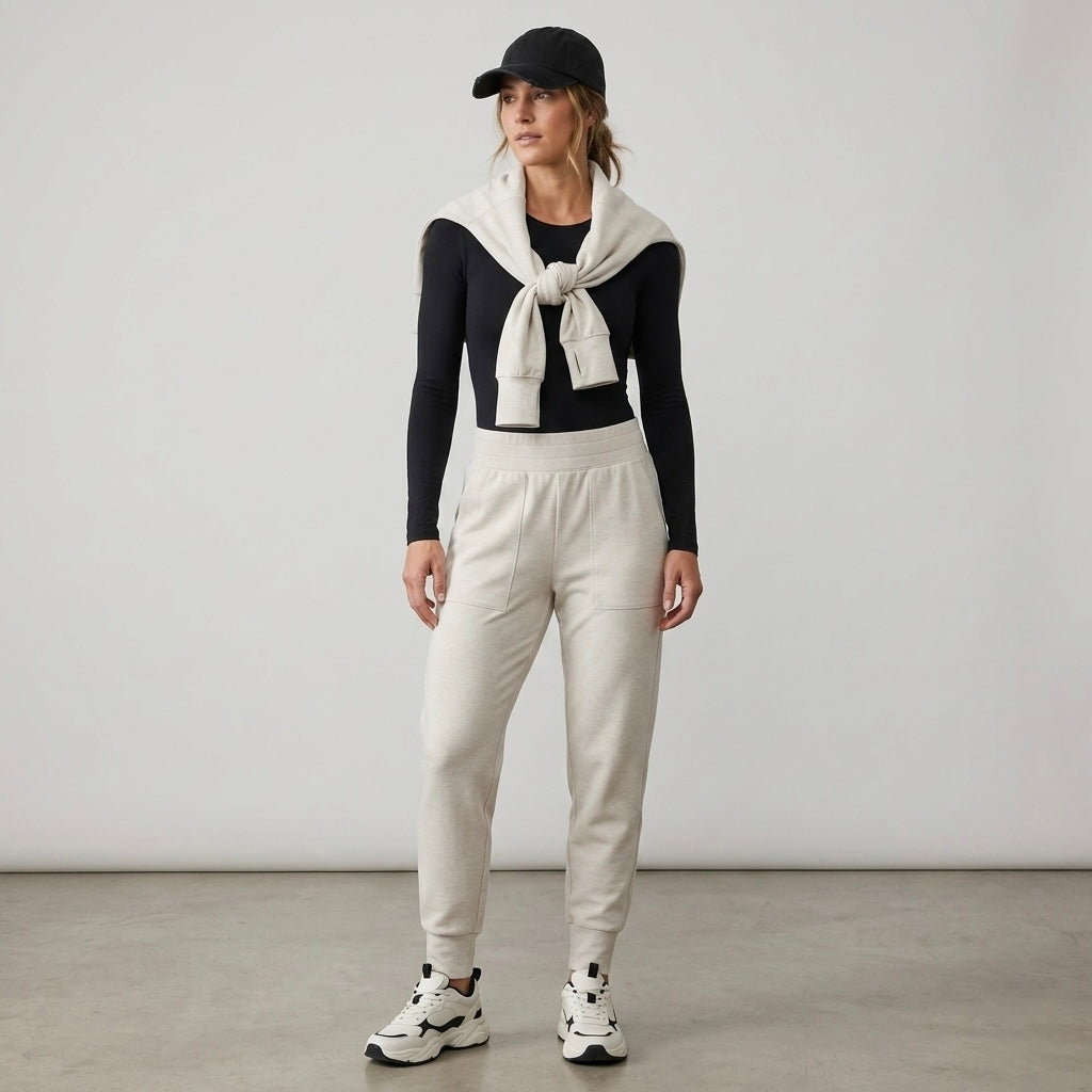 Zella Ultra Soft High Waist Joggers in Beige Ivory Heather | XS