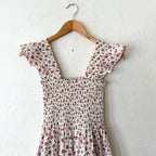 O.P.T. Calypso Cotton Smocked Cream Floral Midi Dress | XS