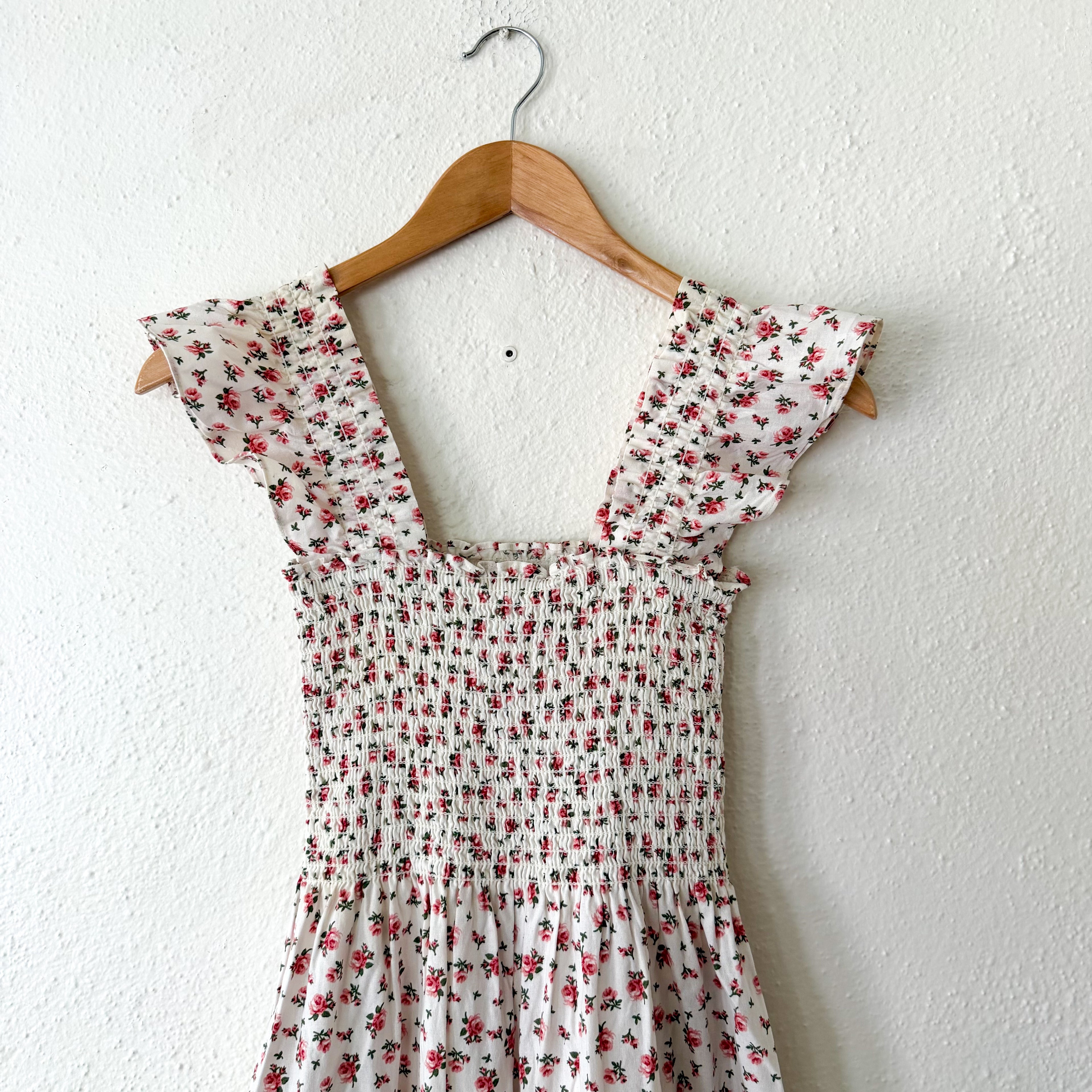 O.P.T. Calypso Cotton Smocked Cream Floral Midi Dress | XS