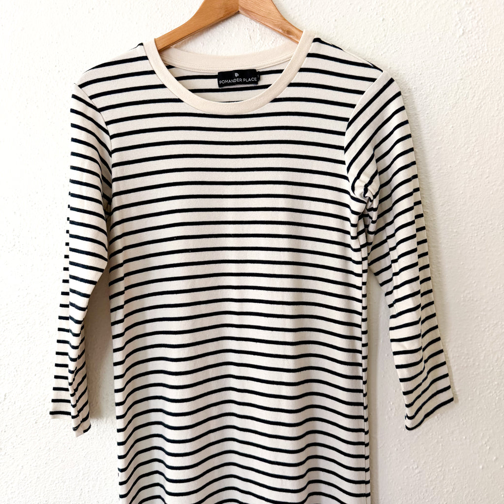 Pomander Place Navy Stripe Gio 3/4 Sleeve Jersey Maxi Dress | XS