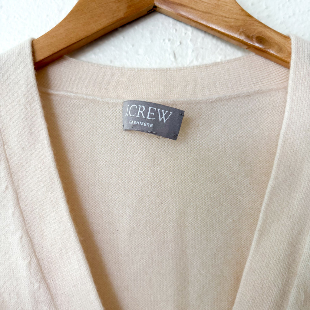 J.Crew 100% Cashmere V-Neck Relaxed Cardigan Sweater in Cream | XS